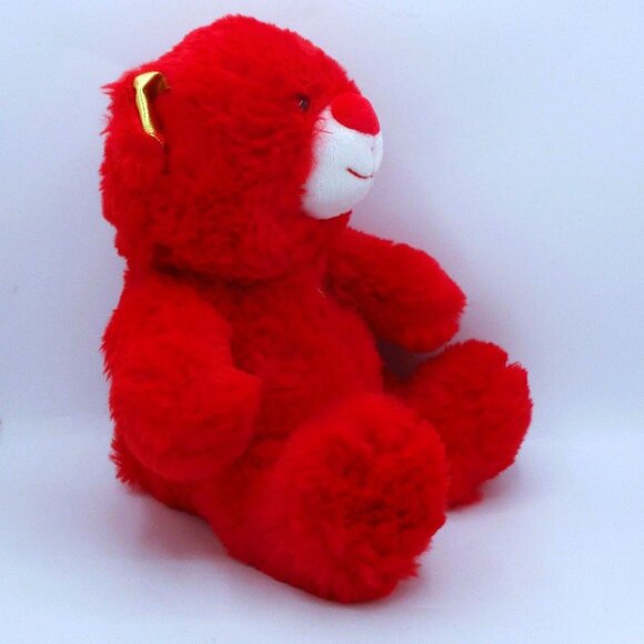 Red Plush Teddy Bear With Gold Lame Heart and Ear Accents Valentine - Picture 3 of 3